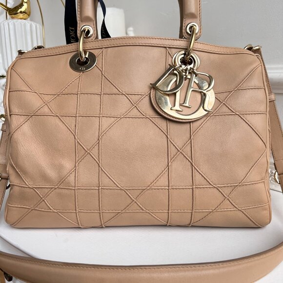 Authentic Dior tote beige Cannage Granville Leather Bag 10-BO-0171 B0818 - Picture 6 of 16